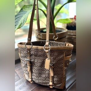 Coach leather trim tote